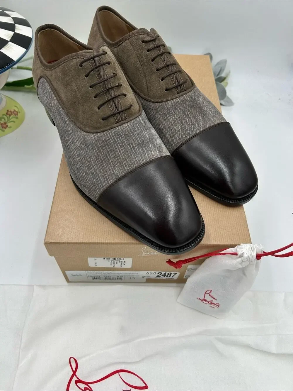 Men's Christian Louboutin,Greggo leather and fabric Oxford size 45 made in Italy